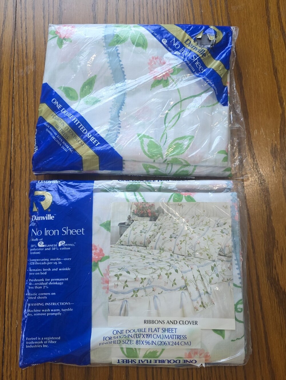Vtg Danville By Dan River Sheet Set Double Flat & Fitted Floral NOS Made In USA